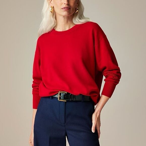 NWT J Crew Cashmere relaxed crewneck sweater in red - Picture 1 of 8